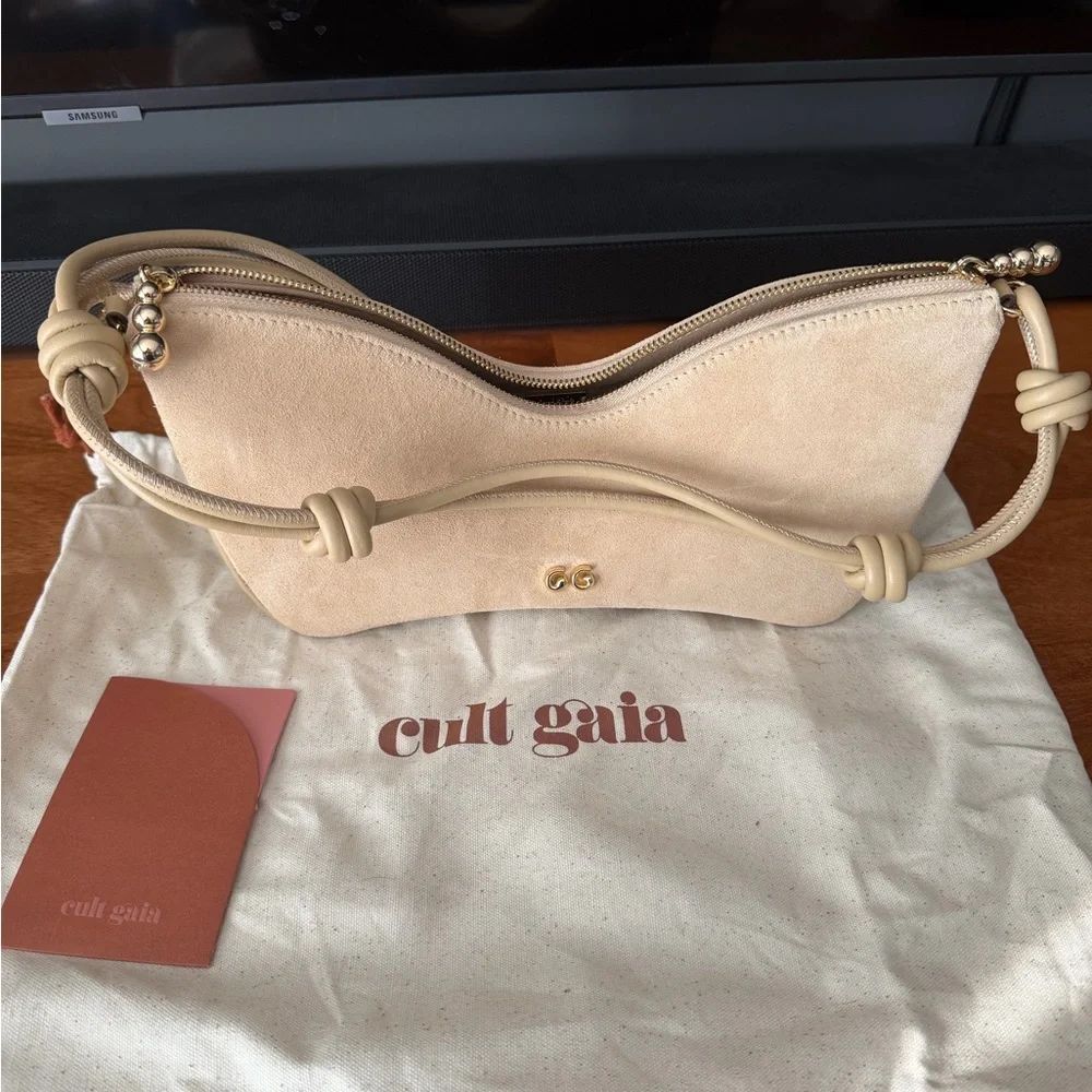 Cult Gaia Mercier Suede Shoulder Bag in Sand - Picture 8 of 10